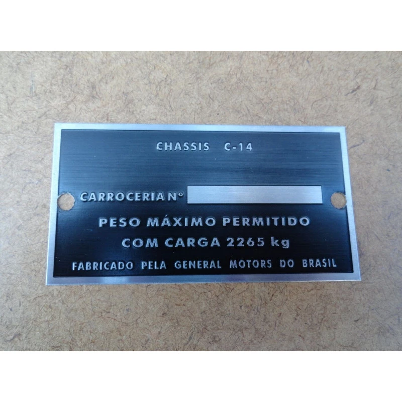 Plaqueta de Identificação C-14 C-10 Veraneio 64 em Diante