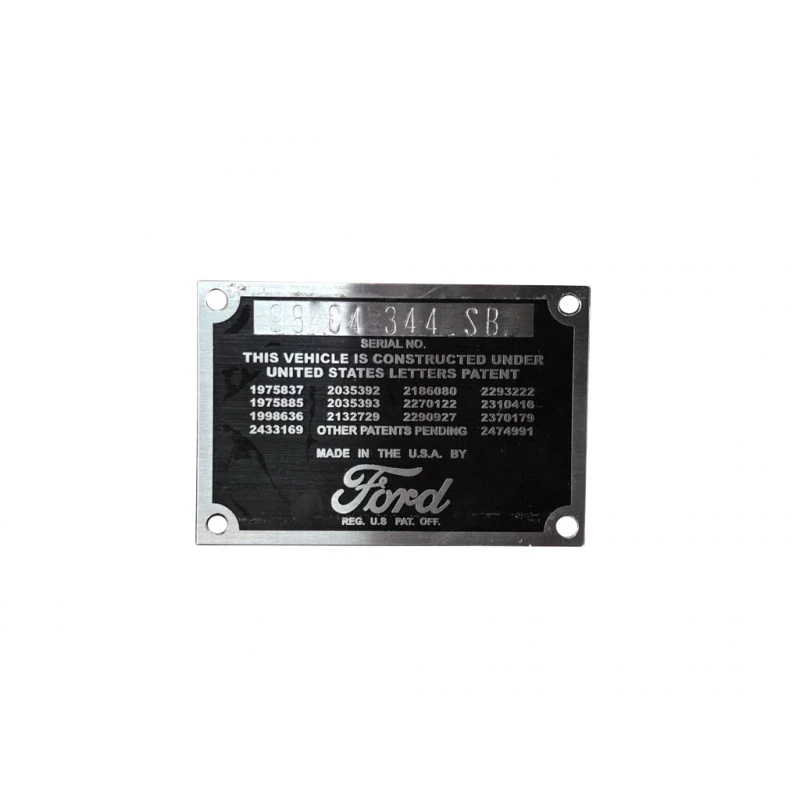 Plaqueta Identificação Chassi F-1 F-8 1948 a 1952 Gravada Baixo Relevo