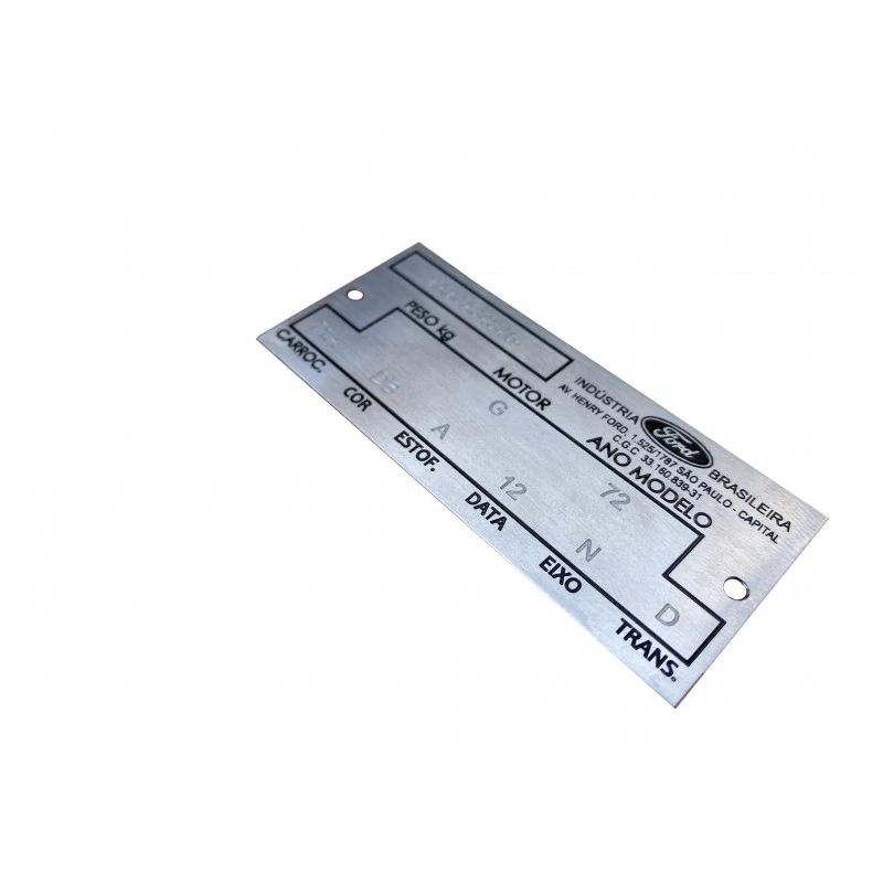 Plaqueta Identificação Ford Rural F-75 Landau Galaxie LTD Gravação em Baixo Relevo