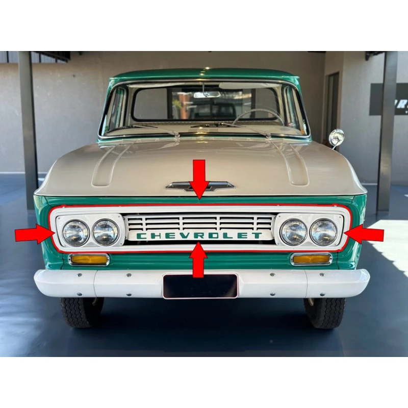 Grade + Aros Farol C-14 C-64 1964 A 66 4 Faróis Fibra - Kit 